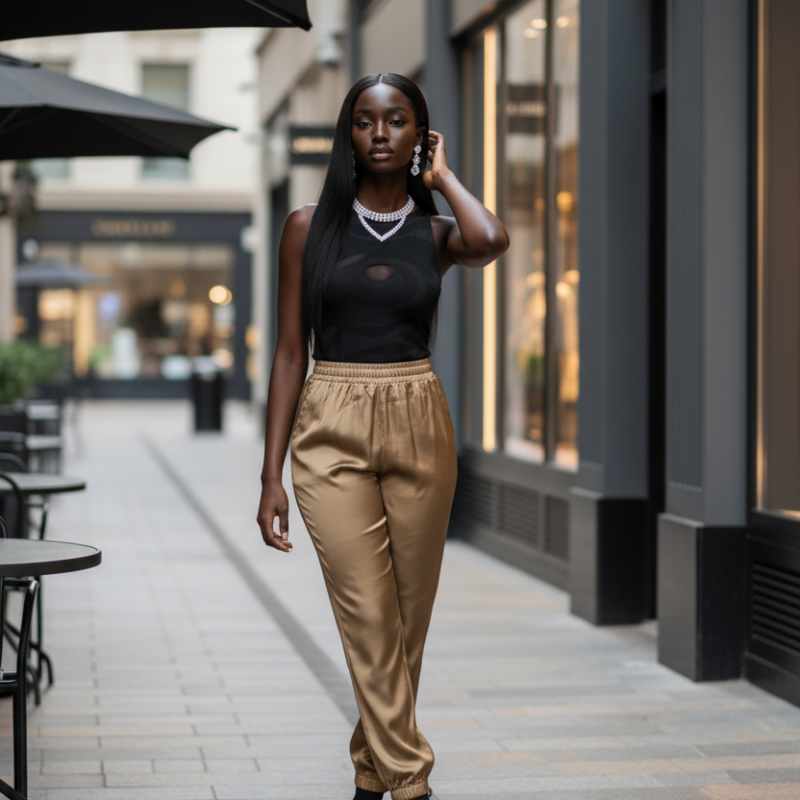 PANTALON BOMBACHO DORADO